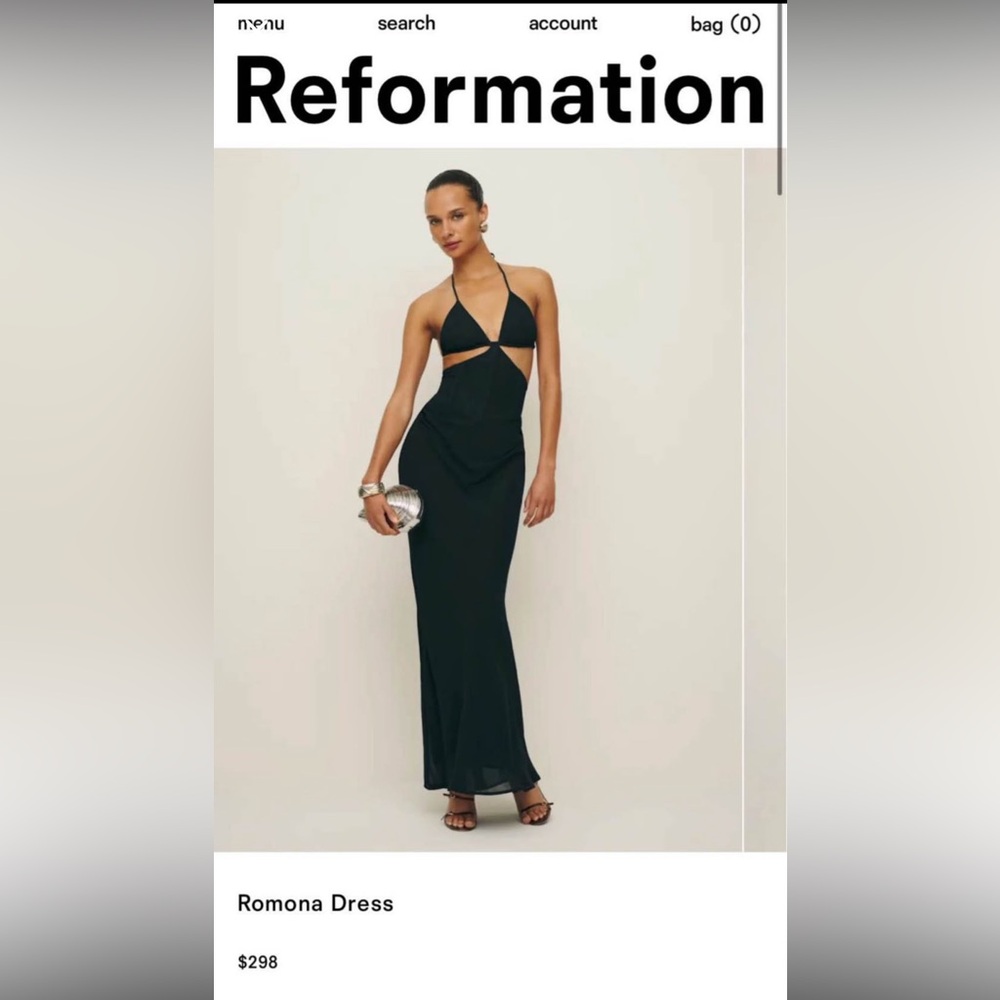 Reformation Romona Black Backless Cutout Halter Gown size 2 new with tags
